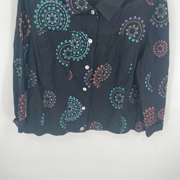 ALEXANDRA BARTLETT 100% Linen Black Embroidered Collared button jacket Size 1X - Picture 3 of 9
